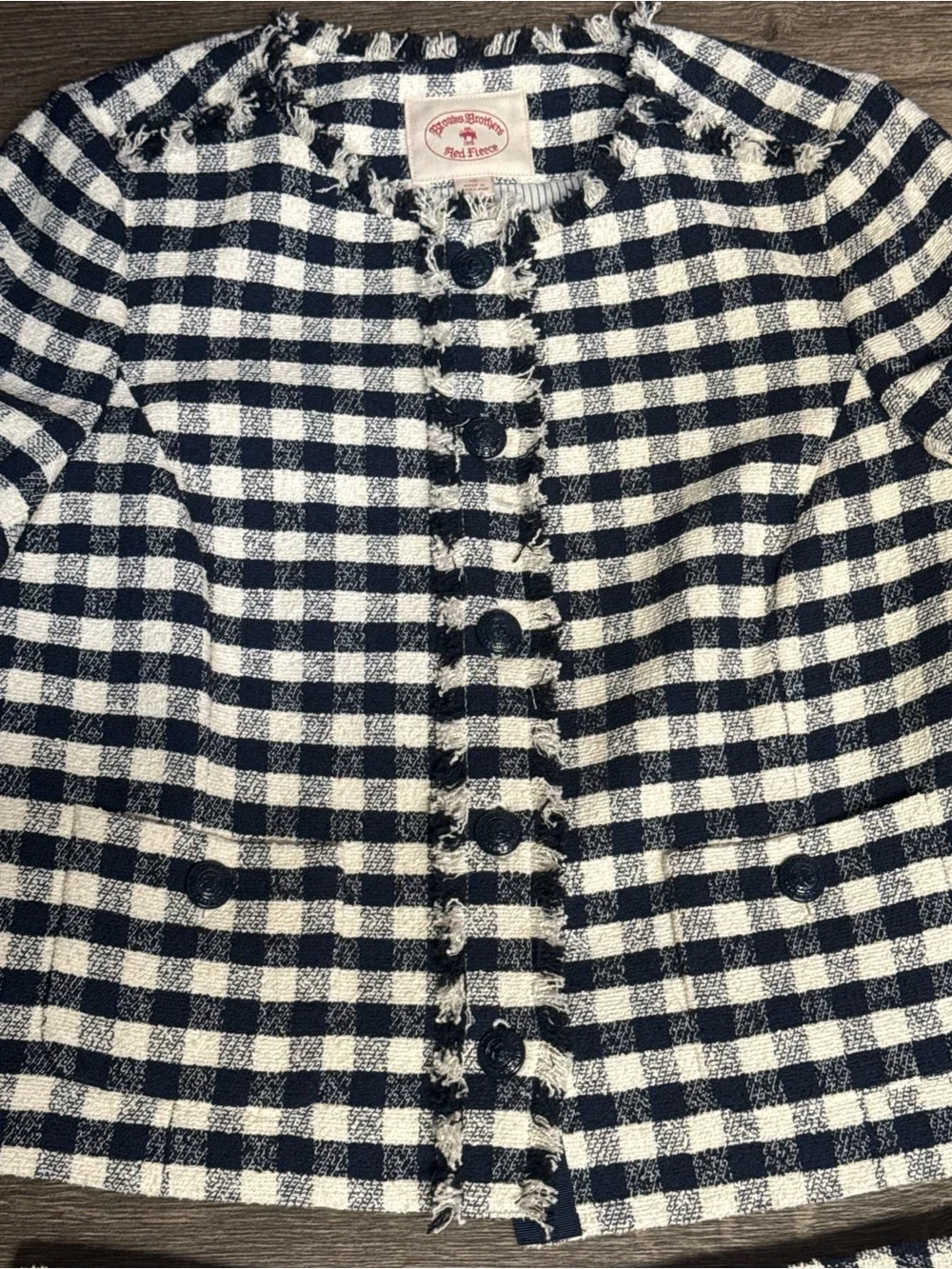 Brooks Brothers Red Fleece Navy White Gingham Tweed Skirt Suit Set Size 10 - Picture 5 of 11